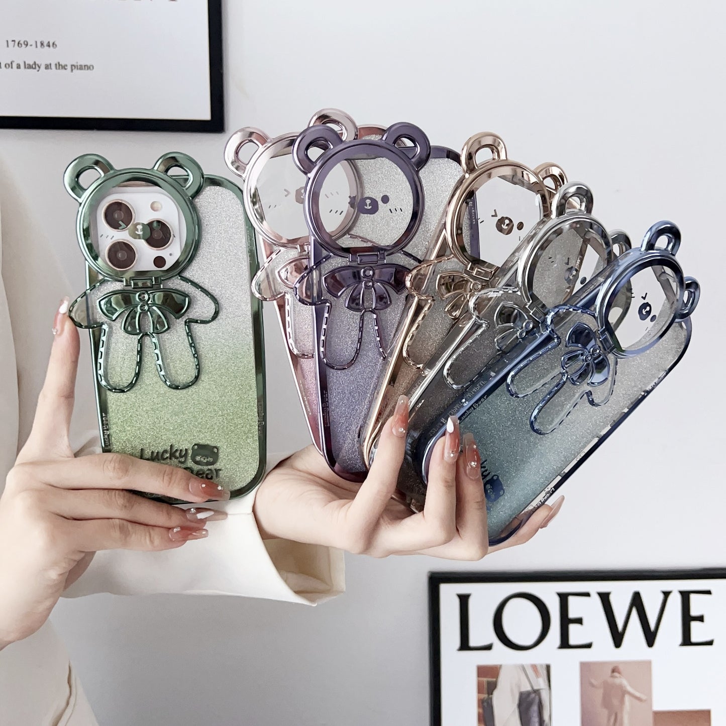 Electroplating Glitter Phone Case Lucky Bear Bracket