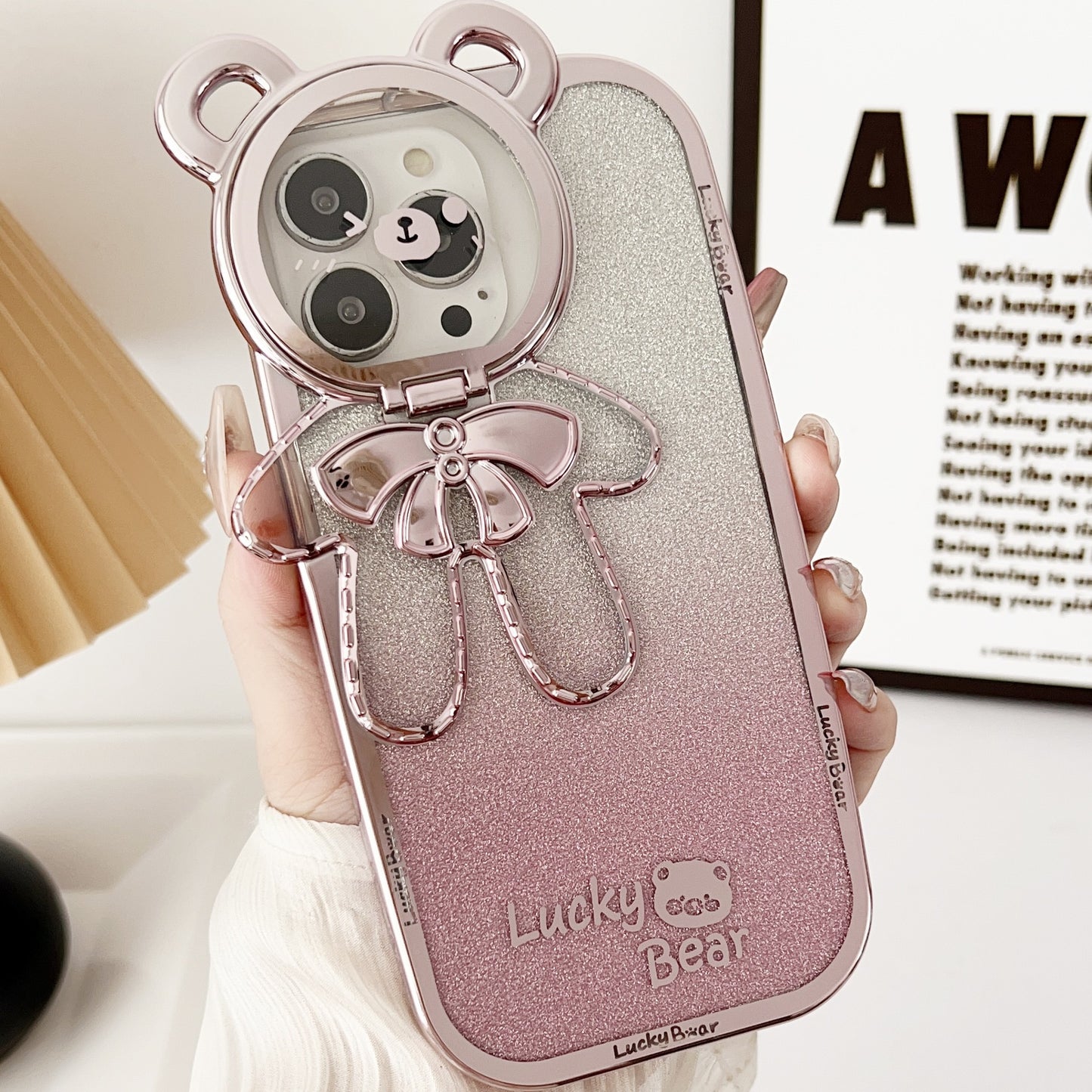 Electroplating Glitter Phone Case Lucky Bear Bracket