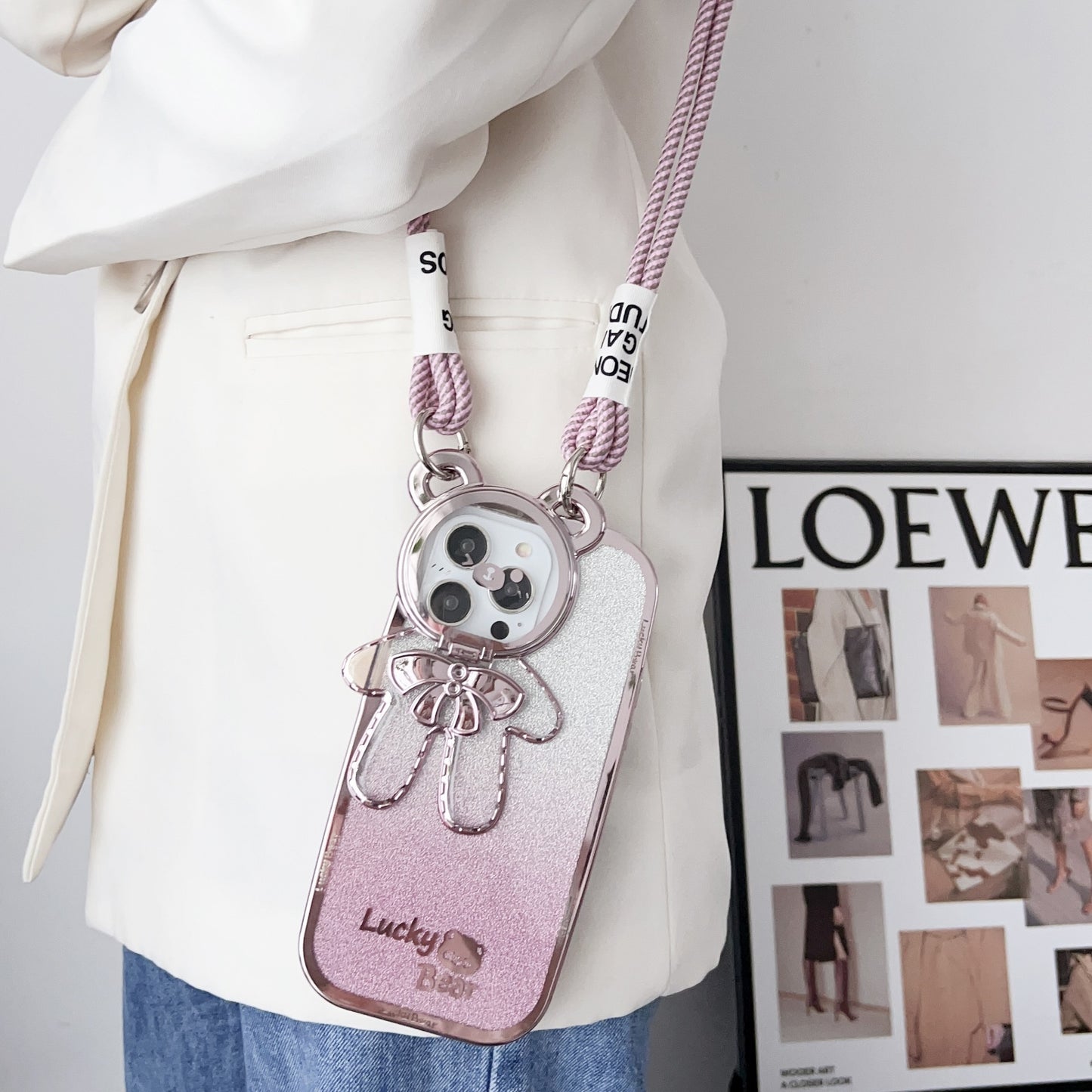 Electroplating Glitter Phone Case Lucky Bear Bracket