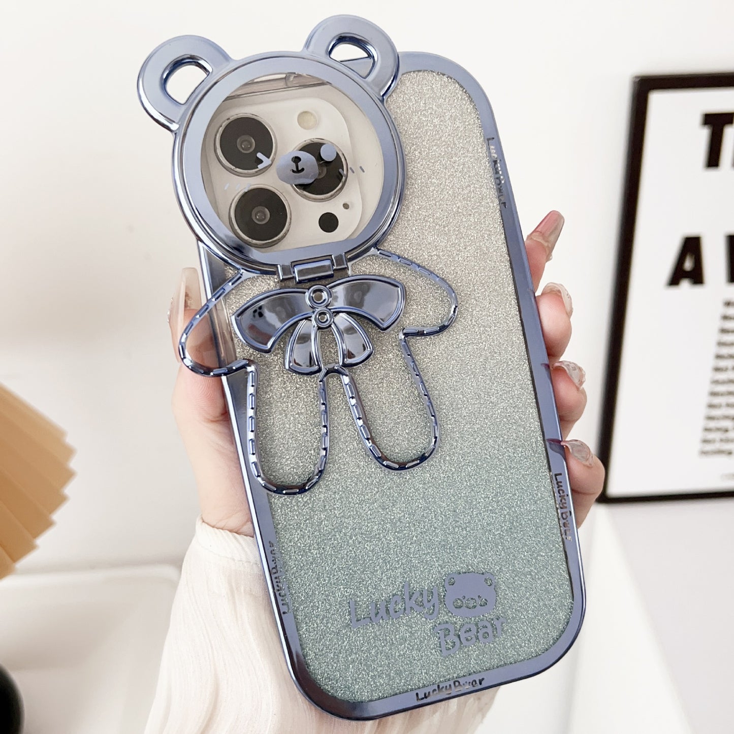 Electroplating Glitter Phone Case Lucky Bear Bracket