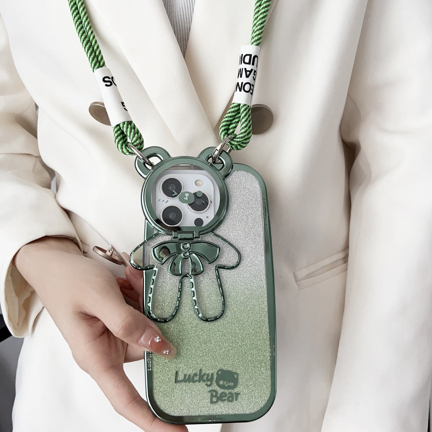 Electroplating Glitter Phone Case Lucky Bear Bracket