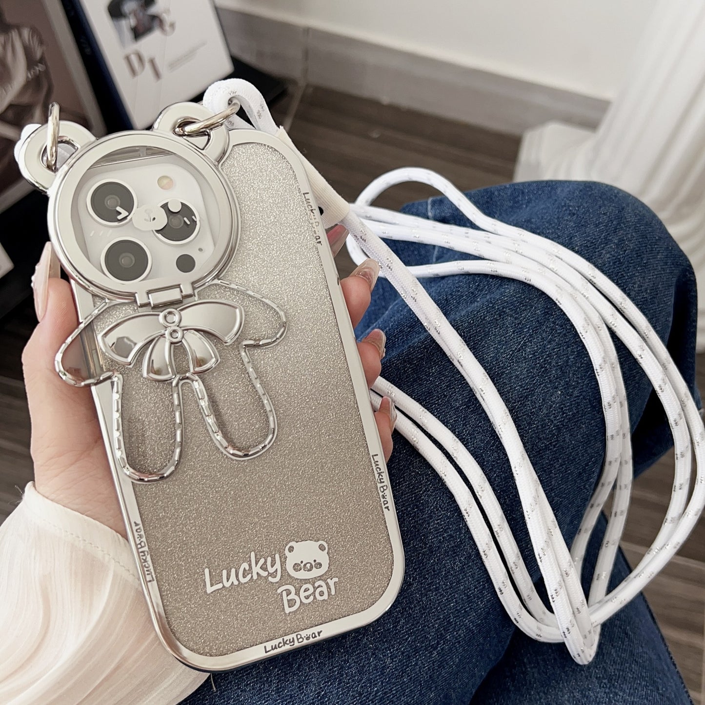 Electroplating Glitter Phone Case Lucky Bear Bracket