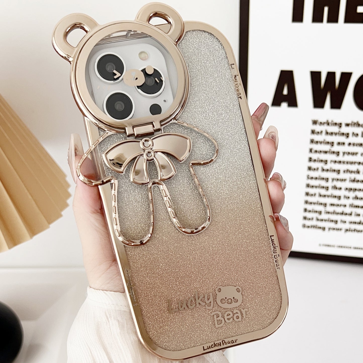 Electroplating Glitter Phone Case Lucky Bear Bracket