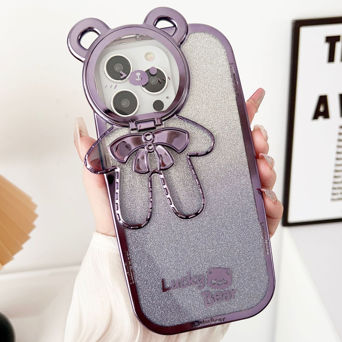 Electroplating Glitter Phone Case Lucky Bear Bracket