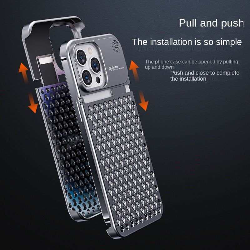 Aluminum Alloy Phone Case For 14 13 Pro Max Plus Hollow Heat Dissipation Anti-fall Full Body Shockproof Phone Cove