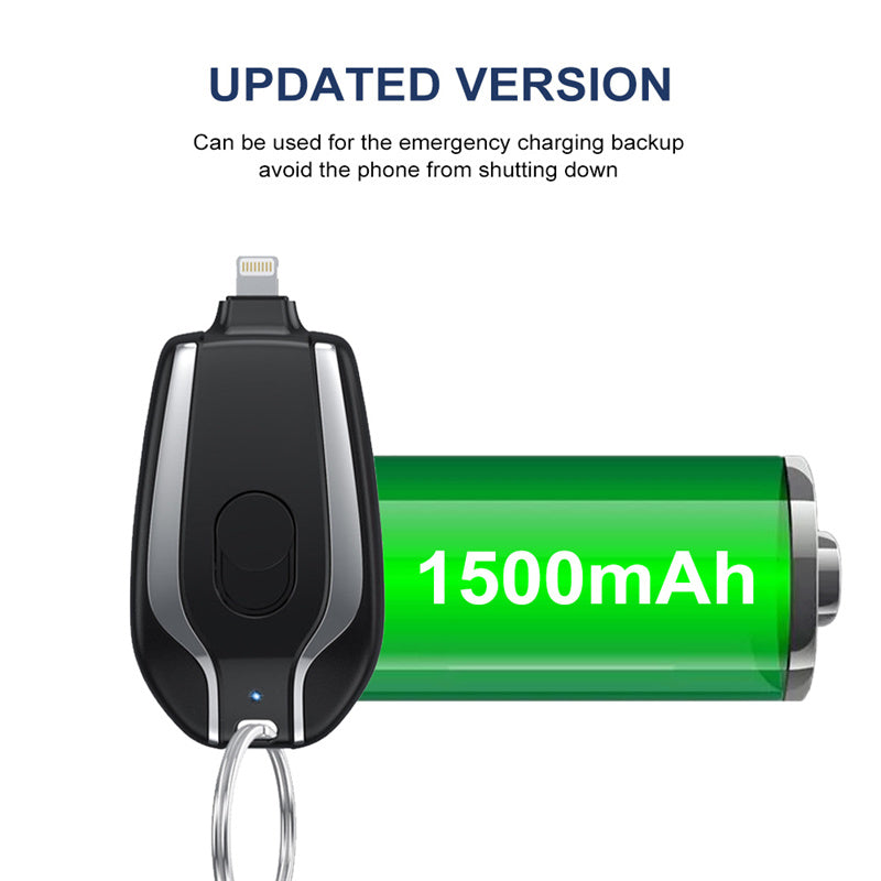 1500mAh Mini Power Emergency Pod Keychain Charger With Type-C Ultra-Compact Mini Battery Pack Fast Charging Backup Power Bank